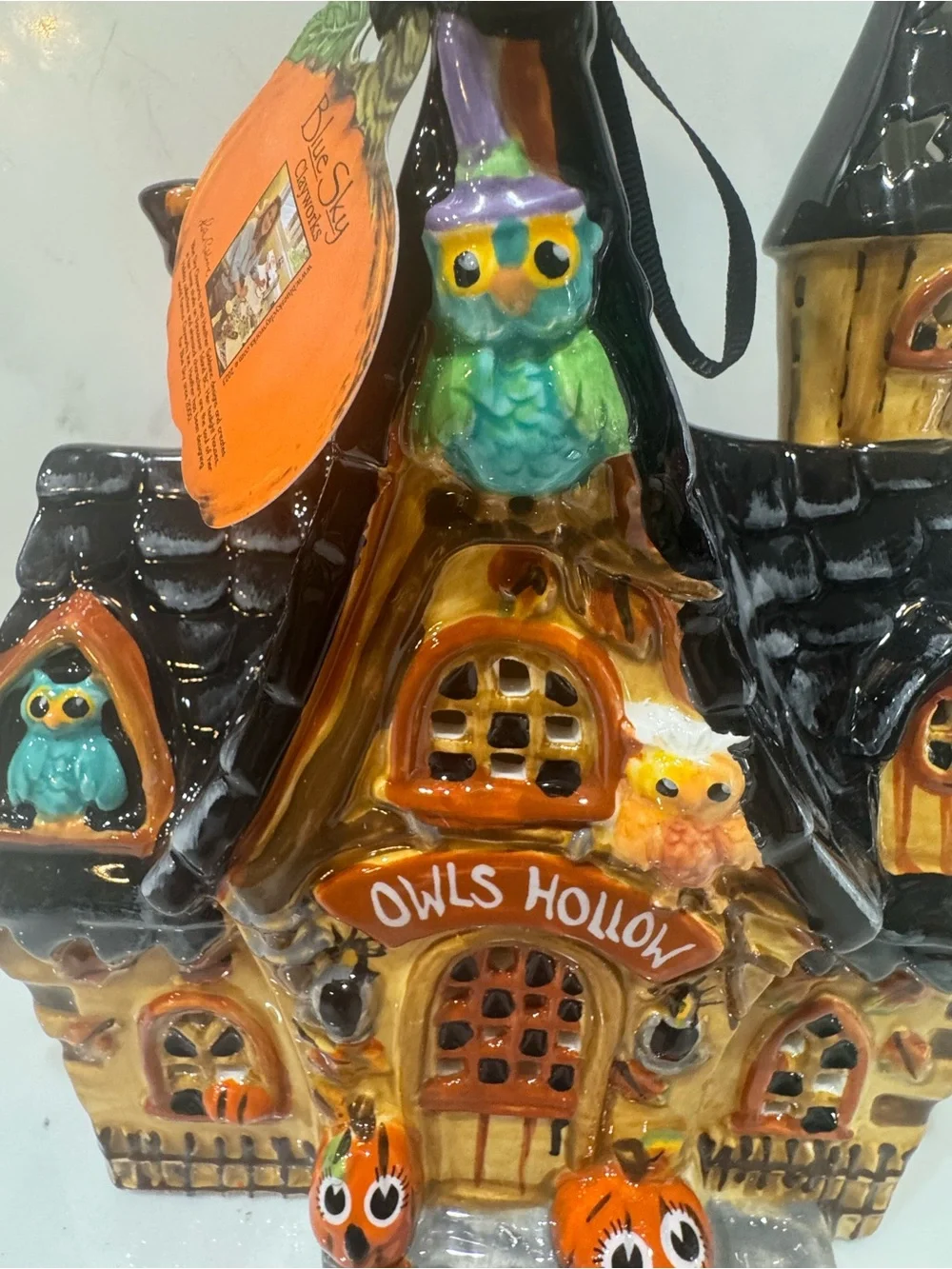 Blue Sky Clayworks Halloween/Fall “Owls Hollow” House Tealight Holder NWT - Picture 5 of 12